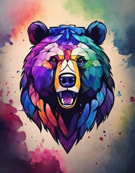 A captivating image showcasing the head of a bear against a vibrant and colorful backdrop.