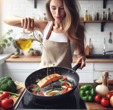 grilled wild salmon with steamed vegetables lunch menu ketogenic healthy eating ai generated