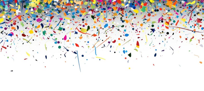 Colorful Confetti Celebration: Abstract Illustration of a Festive Birthday Party with Falling Red, Blue, and White Confetti Decorations.