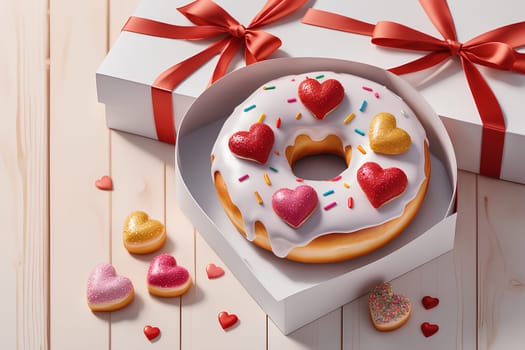 Donut in the shape of a heart. Valentine's Day Gift Concept