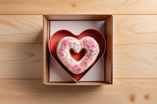 Donut in the shape of a heart. Valentine's Day Gift Concept