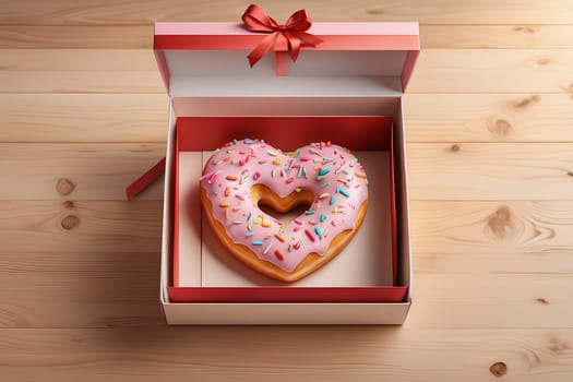 Donut in the shape of a heart. Valentine's Day Gift Concept