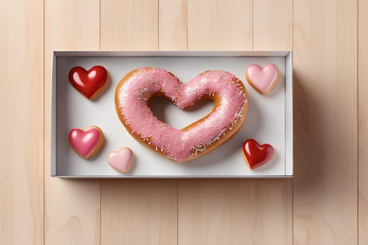 Donut in the shape of a heart. Valentine's Day Gift Concept