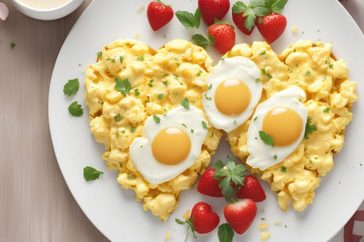 Valentine's Day breakfast - heart-shaped scrambled eggs