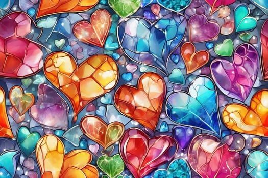 Paining different colorful hearts set. Hand drawn. Generative AI.