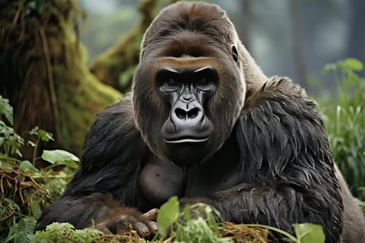 Close-up portrait of a gorilla in the wild, the gorilla is the largest ape.