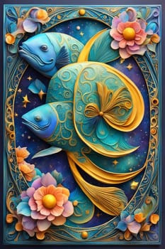 pisces fishes zodiac astral card poster illustration ai art generated