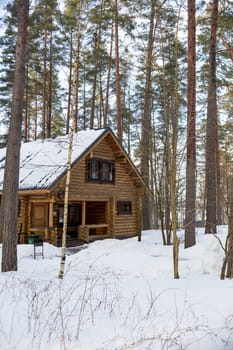 Winter's Tale. Red Finnish cottage in a beautiful snow forest.