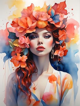 A beautiful, vibrant painting of a woman wearing flowers in her hair.