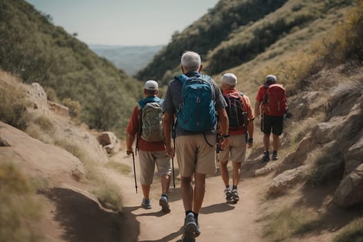 A diverse group of individuals walking together on a dirt road, with determination and unity in their strides.