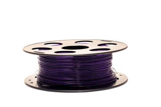 Coil with purple wires close up, isolated on a white background