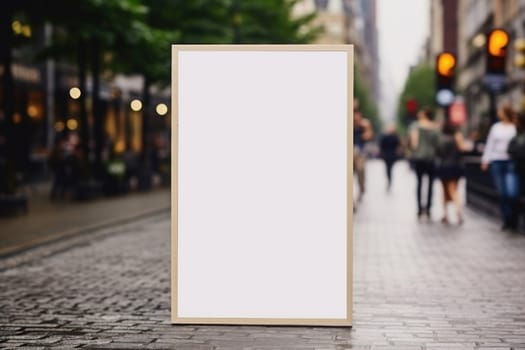 Mockup of a white blank billboard, in the shopping mall. Generative AI.