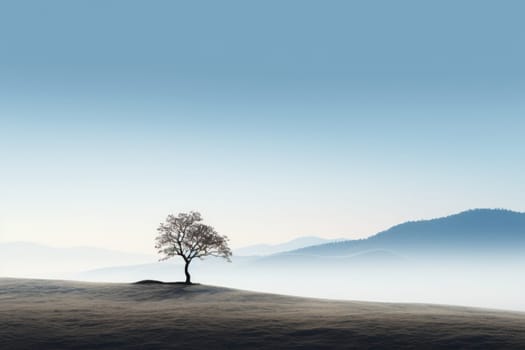 Tree and sky Minimalist landscape. Generative AI.