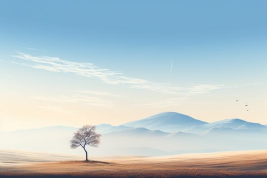 Tree and sky Minimalist landscape. Generative AI.