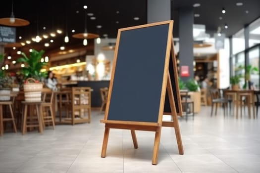 Blank restaurant shop sign or menu boards near the entrance to restaurant. Cafe menu on the street. Generative AI.