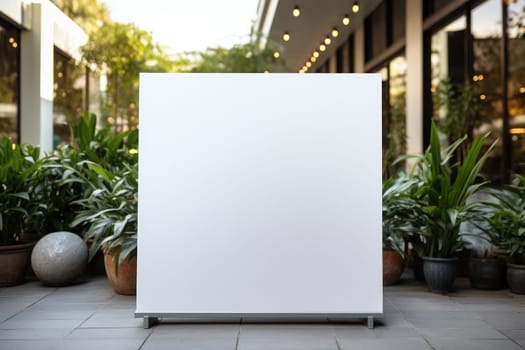 Mockup of a white blank billboard, in the shopping mall. Generative AI.
