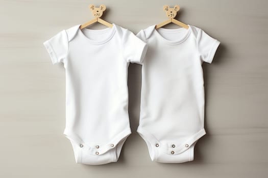 White Onesies Mockup with Baby Accents on Minimalist Background. Generative AI.