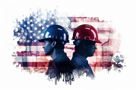 Silhouette labor day with american flag color on white background. Generative AI.