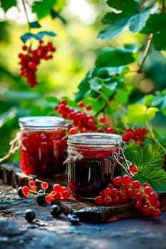 red currant jam in a jar. Selective focus. Food.