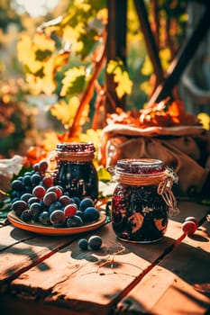 grape jam in a jar. Selective focus. Food.