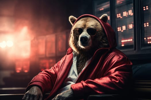 Bear bearish divergence in Stock market and Crypto currency, Bear trading with coloful graph background. Created Generative Ai.