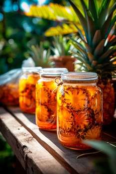 preserved pineapple in a jar. Selective focus. food.