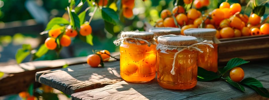 Yellow cherry jam in a jar. Selective focus. food.