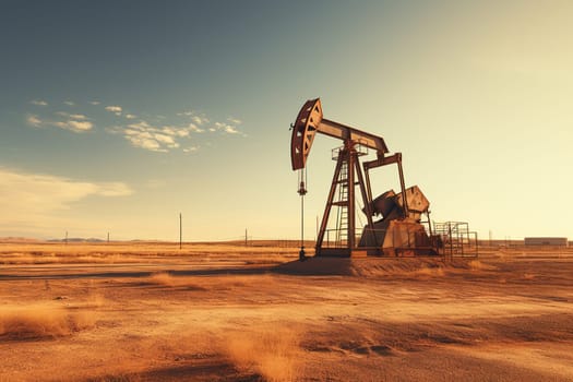 Silhouette of an oil pump in a field at sunset. Oil industry.