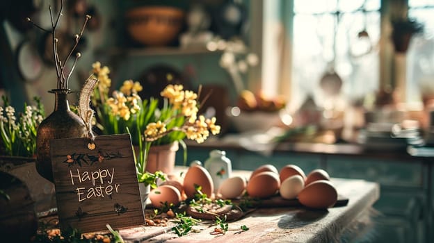 Happy Easter card and eggs. Selective focus. Nature.