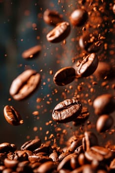 Coffee beans splash fresh. Selective focus. Drink.