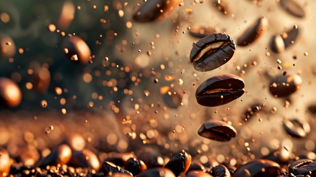 Coffee beans splash fresh. Selective focus. Drink.