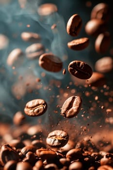 Coffee beans splash fresh. Selective focus. Drink.