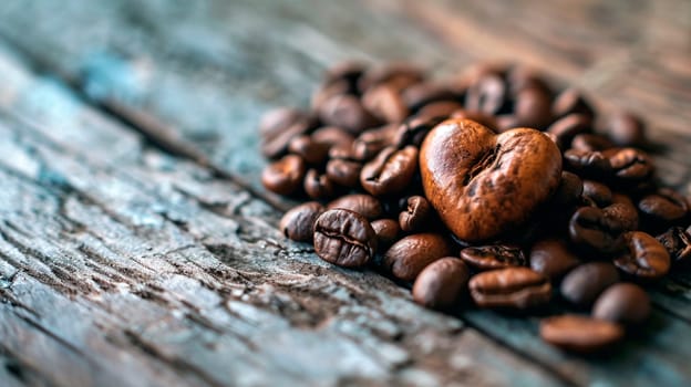 Coffee beans heart on the table. Selective focus. Food.