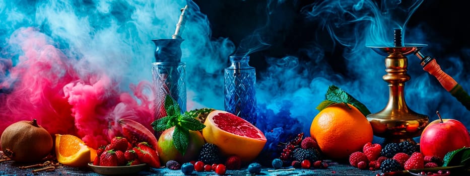 hookah in smoke with fruit. Selective focus. nature.