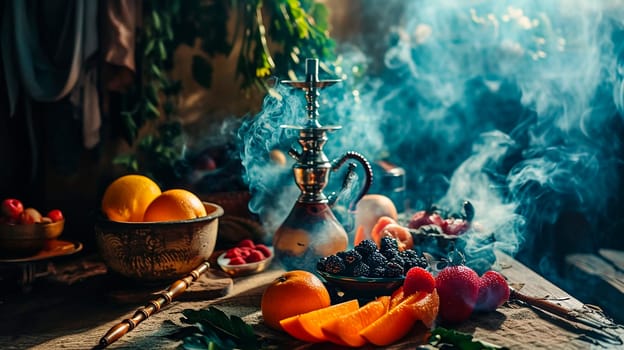 hookah in smoke with fruit. Selective focus. nature.