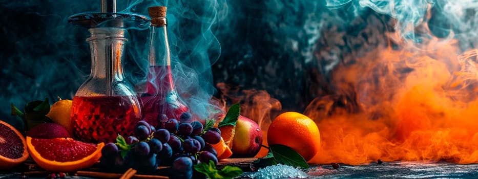 hookah in smoke with fruit. Selective focus. nature.