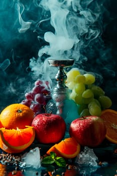 hookah in smoke with fruit. Selective focus. nature.