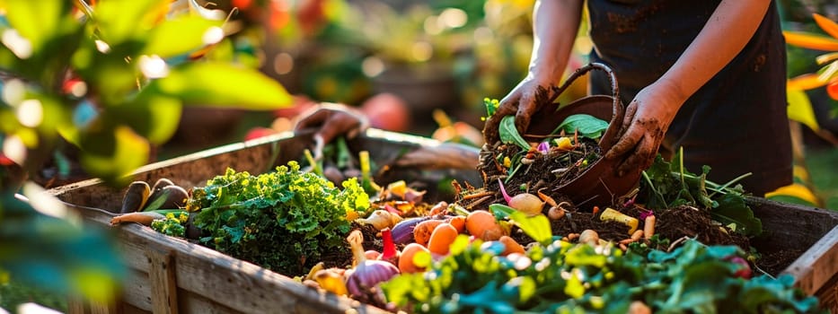 Organic trash compost in the garden. Selective focus. Nature.