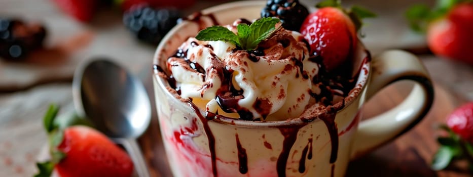 Dessert in a cup with berries. Selective focus. Food.