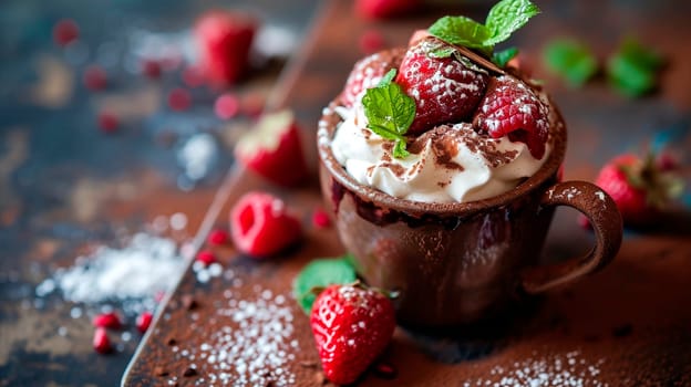 Dessert in a cup with berries. Selective focus. Food.