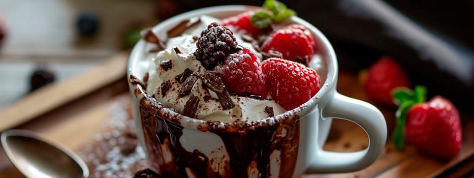 Dessert in a cup with berries. Selective focus. Food.