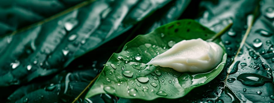 Cosmetics cream on a background of leaves. Selective focus. Nature.