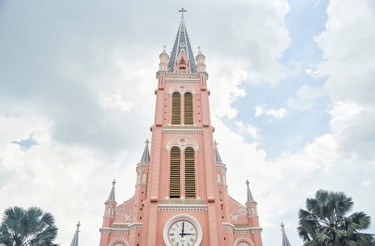 Ho Chi Minh City, Vietnam - 03.07.2023: View of the pink Tan Dinh church. High quality photo