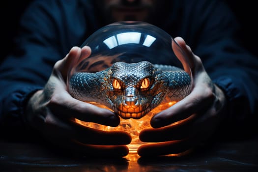 A snake in a bowl in the hands of a man.