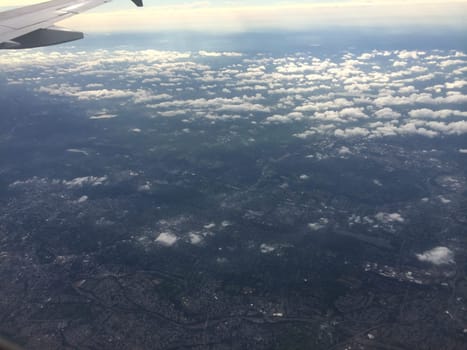 View from Airplane Window flying into New York City . High quality photo