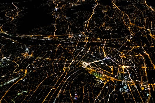 Aerial view of the nightscape of Prague city