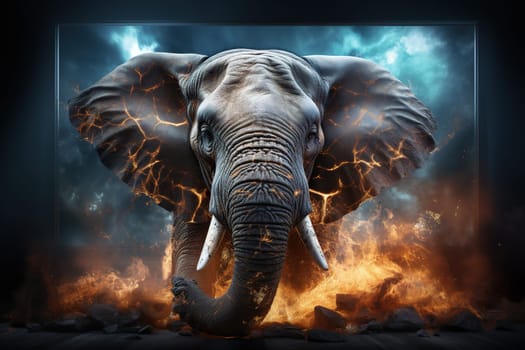 An elephant emerges from the screen of a modern TV.
