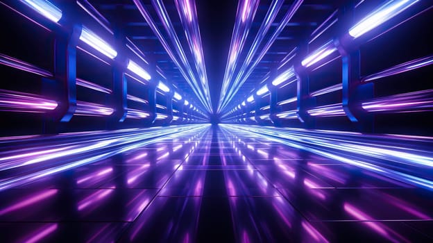 Abstract tunnel background with neon ultraviolet glow.