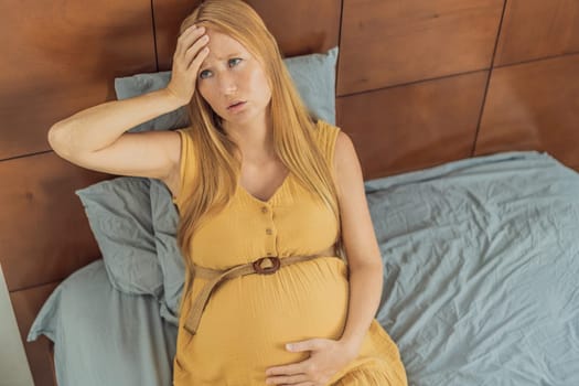 Expectant woman experiences discomfort, feeling unwell during pregnancy.