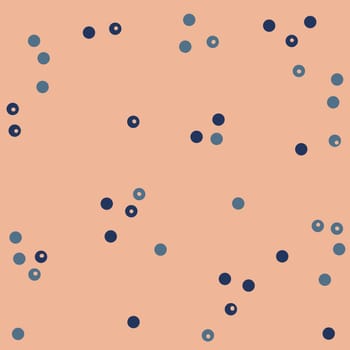 Hand drawn seamless polka dot pattern with geometric abstract shapes in orange blue neutral colors. Mid century modern background for fabric print wallpaper wrapping paper. Contemporary trendy art